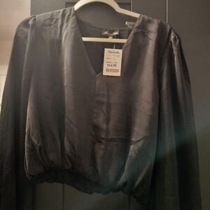 Black Satin Long Sleeve Blouse